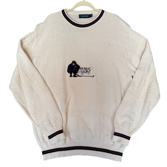 Other - VTG 90s Carmel Mens XLT Ivory Embroidered Textured Sweater Golf Grandpa Dad‎ USA